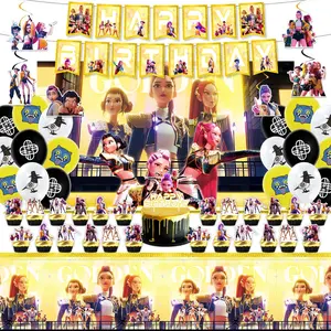 Demon Hunters Birthday Decorations, Party Supplies Set Include Banner, Backdrop, Balloons, Hanging Swirls, Cake Cupcake Toppers, Tablecloth for Boys Girls Kpop Theme Party