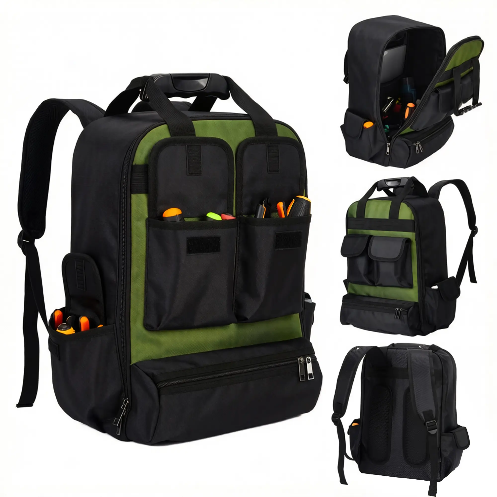 Tool Backpack, Heavy Duty Tool Bag, Large Empty Toolbag Organizer with Waterproof Molded Hard Bottom, Utility Tool Laptop Storage Back Pack, HVAC Technician Electrician Construction Men Dad Gift