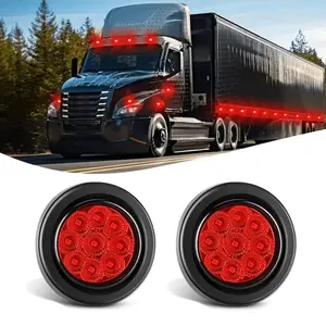 Nilight 2 in 2-Pcs Set Round Side Marker Lights, 9-LED Red Indicator Lights with Wide Angle Lens, IP65 Rated Bright Automotive Lighting