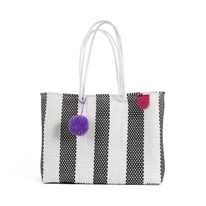 Zebra Woven Super Tote Bag - Black & White - Women's Tote Bag - Eco-Friendly Beach Bag Handmade by Artisans with Recycled Plastic