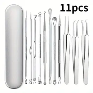 11pcs Professional Needle Set - Ultra-Fine No.5 Blackhead Remover, Pimple Picker & Facial Pore Cleaner, Stainless Steel, Ideal for Normal Skin Types