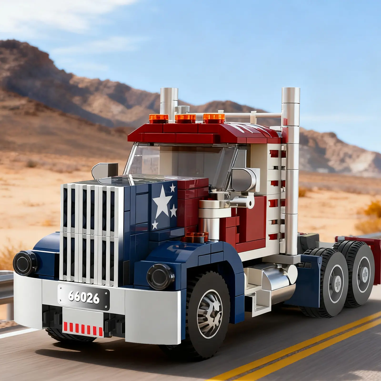 American Style Heavy Truck Head Building Blocks Set, Vehicle Brick Toy, DIY Truck Assembly Activity Gift For Boys Adults Kids
