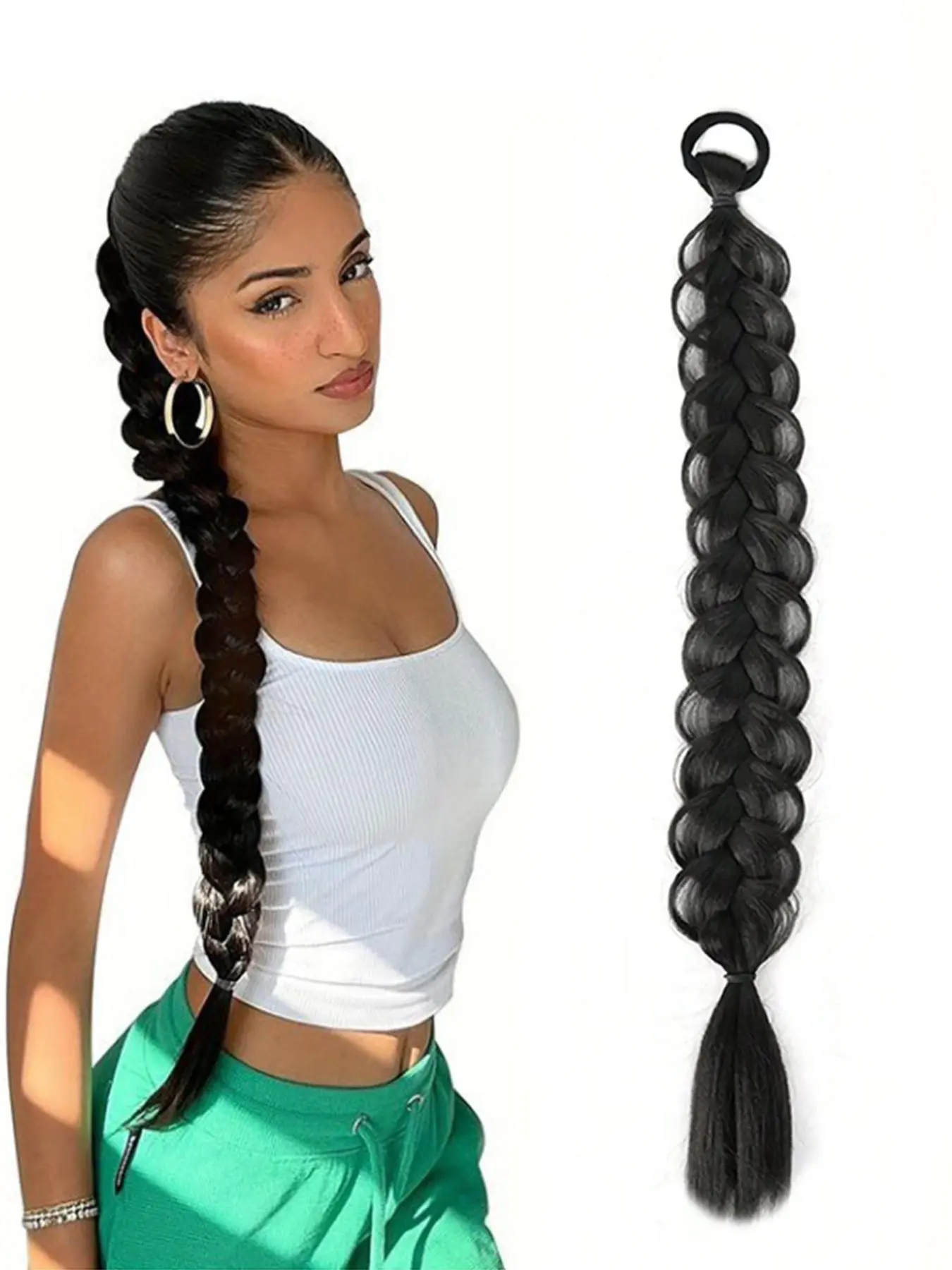 Women's Synthetic Soft Hair Long Twist Braid Ponytail Knotless Braided Wigs Extensions, 24-Inch Rubber Band Wig for Daily Use & Special Occasions, All-Season Hair Accessory, Braided Twists, Synthetic Braiding Hair