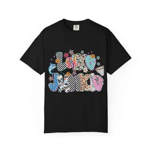 Love Sharks T-Shirt — Colorful Retro Patchwork Graphic Tee