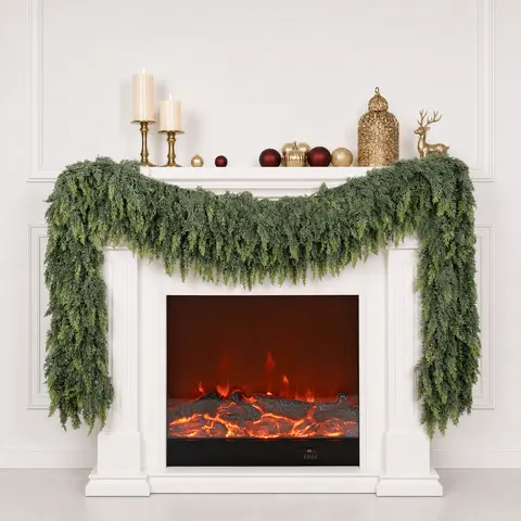 Senjie Real Touch Cedar Garland 6FT/9FT, Artificial Christmas Greenery Pine Garland for Mantel, Fireplace, Stair Railing, Doorway, Table & Winter Holiday Decor