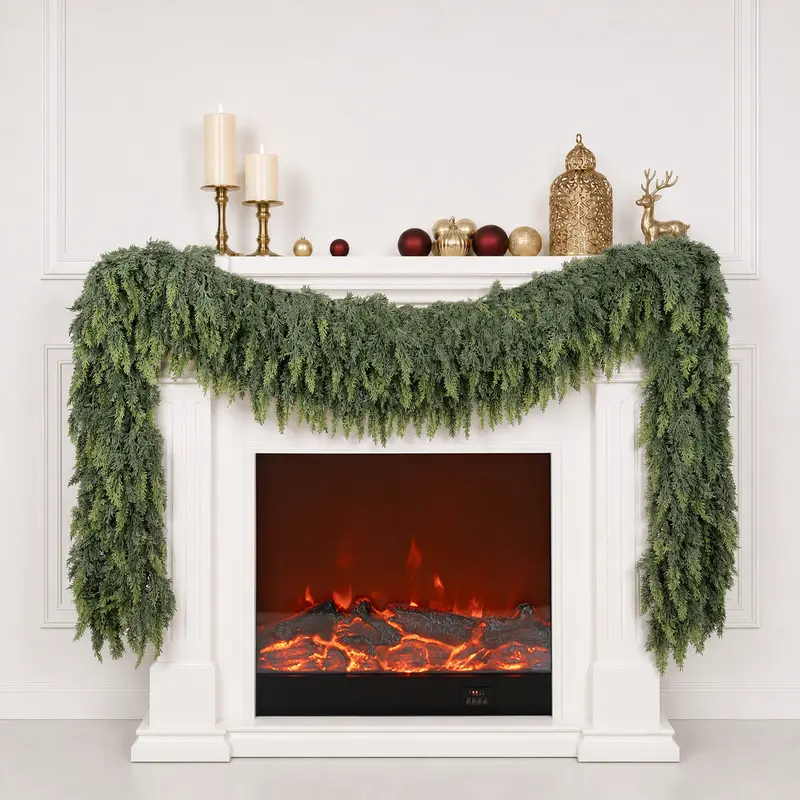 Senjie Real Touch Cedar Garland 6FT/9FT, Artificial Christmas Greenery Pine Garland for Mantel, Fireplace, Stair Railing, Doorway, Table & Winter Holiday Decor