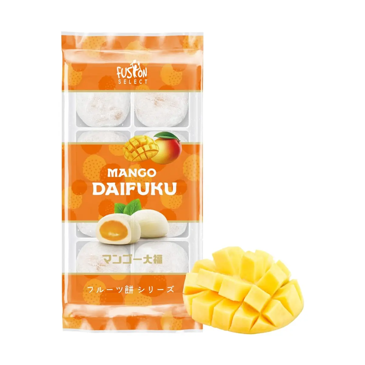 Fusion Select Mango Mochi Daifuku 240g – Japanese Sweet Rice Cake, Soft Chewy Fruit Dessert, Premium Mochi Snacks