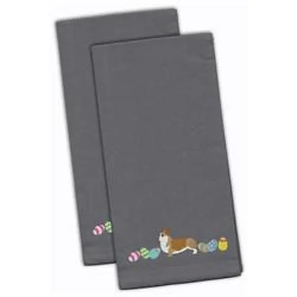 2-Pack Corgi Easter Embroidered 100% Cotton Kitchen Towels for Kitchen Use, 19in x 28in, Machine Washable, Gray Design, Embroidery, Two Towels