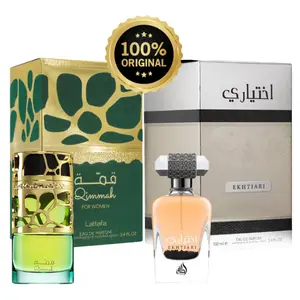 (Bundle) Lattafa Perfumes Qimmah & Lattafa Ekhtiari for Women EDP 100ml 3.4oz Cedar Oudh Myrrh Amber Lavender Aroma Eau De Parfum Fragrance Scent