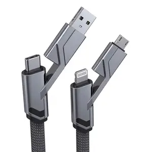 Multi Head Charging Cable 4 Port USB Fast Charge Cord Universal Charging Wire for Smartphones Tablets Speakers and Electronic Devices