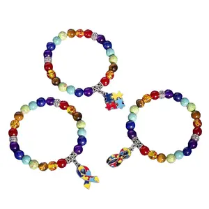 Autism Awareness Bracelet | Rainbow Chakra Puzzle Piece Charm - Stretch, Perfect for Support & Daily Wear