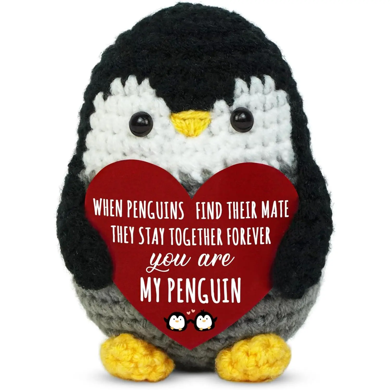 Anniversary Romantic Gifts for Women Men - Positive Penguin Crochet - Birthday Stocking Stuffers Gifts for Couple Boyfriend Girlfriend Husband Wife, I Love You Gift for Him HerFamily of 3 Baby Announcement Positive Crochet with Card
