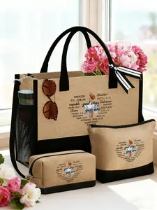 Large Capacity Tote Bag & Matching Makeup Bag, Printed God, Butterfly, Cross, Christian Pattern, Women'S Portable Handbag, Portable Casual Storage Bag, Multifunctional Shopping Bag, Fashionable Shoulder Bag, Crossbody Bag, Toiletry Bag, Travel Essentials