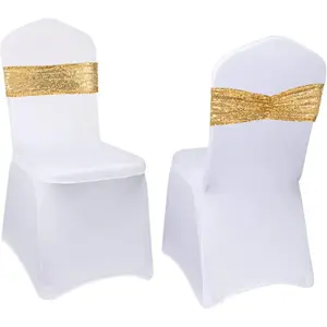 Set of 10 Sequin Chair Bows Sashes Gold Chair Sashes for Wedding Party Decorations