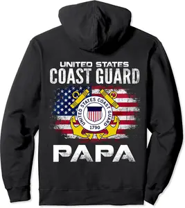 United States Coast Guard Papa With American Flag Gift Pullover Hoodie - Gabriellef Shop 81B08L32M18M