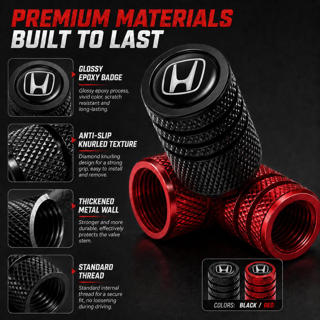 MONKEY KING Premium Custom Logo Aluminum Tire Valve Caps for Honda Civic, CR-V, Accord & Most Cars - High-Strength Metal, Dustproof Valve Protection, Quick Install, Sporty Style Upgrade