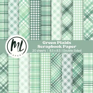 Green Plaids Scrapbook Paper: Green Gingham Collage Papers, St. Patrick's Day Craft Paper for DIY Card Making, Scrapbooking, Junk Journaling, Mixed ... Arts and Crafts for Kids, 8.5 x 8.5 inch