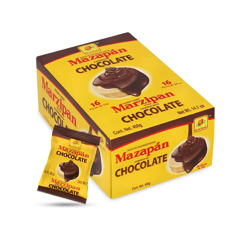 Mazapan Chocolate De La Rosa Mexican Original Traditional Peanut Candy Regular and covered in chocolate  Flavor 16 Count