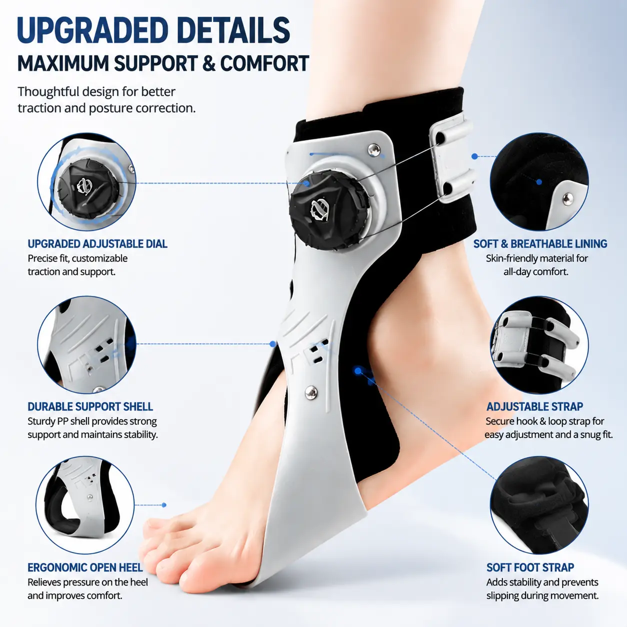 Adjustable Air Cushion Ankle Brace with Rigid Stirrup Stabilizer - Adjustable Ankle Sleeve, Compression Garment Protective Gear for Sports Injury Recovery, Prop 65 Safe, Injury Recovery Protective Gear, Plastic, Sports Injury Rehabilitation