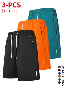 Men’s solid-color athletic shorts, 5-pack, featuring an elastic waistband, practical side zippered pockets, and reflective details—ideal for gym workouts, outdoor adventures, and summer casual wear