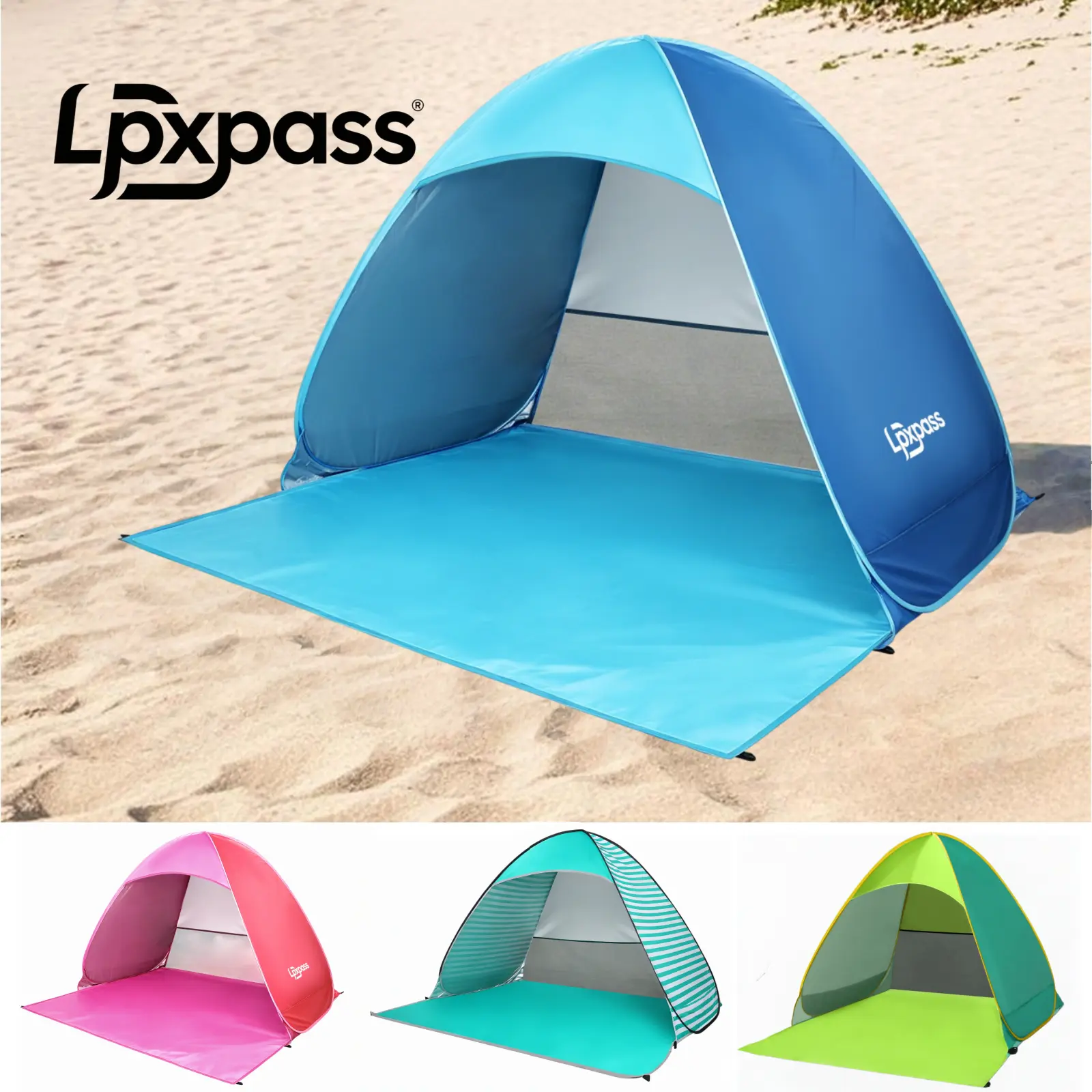 Lpxpass Pop Up Beach Tent for 1-4 Persons, Portable Family Sun Shelter with UPF 50+ Protection and Enclosed Zipper Door for Camping & Outdoor Sports, Family Tent, Tents For Camping