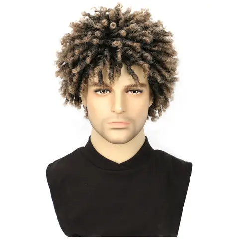 Men's 137g Glueless Synthetic Hair Full Machine Wig - Short Afro Twist Braided Coily Locs with Bangs, Curly Afro Wigs for Casual, Daily Fashionable Wear