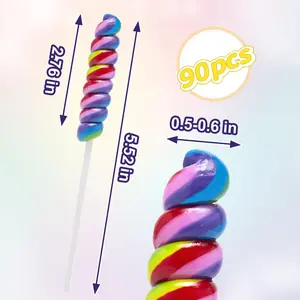 Rainbow Lollipops - Twisty Lollipop Individually Wrapped - Bulk Candy For Birthday Party - Twist Suckers & Lollipops For Party Favors - Raspberry Flavors 90 Pack