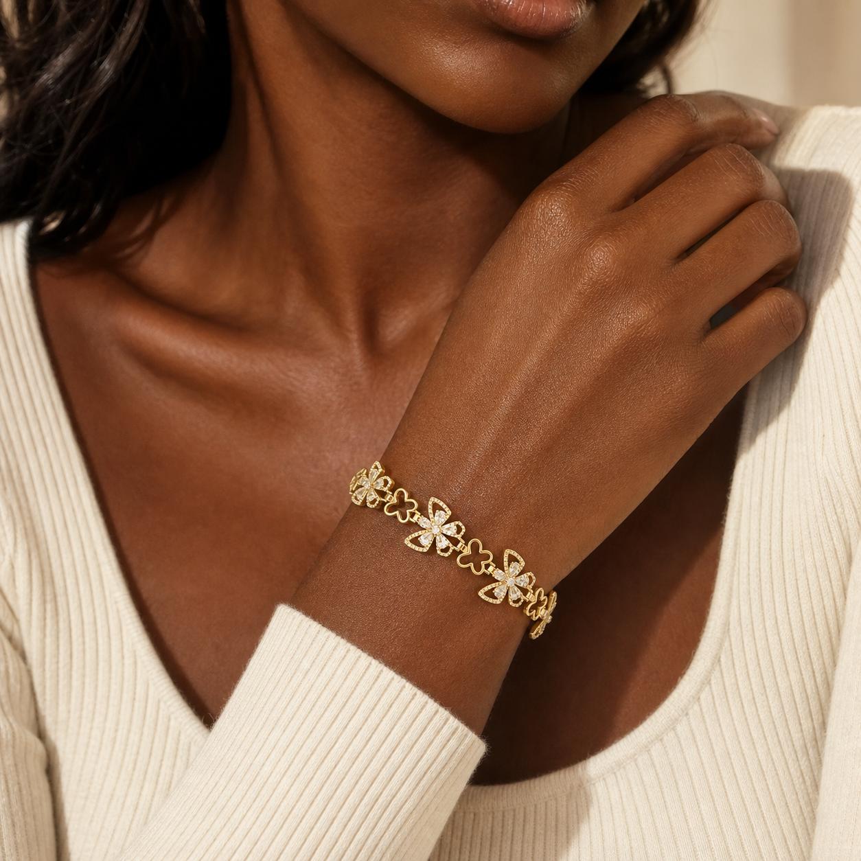Unisex Polished Copper Elegant Butterfly Motif Bracelet - Adjustable Hollow Link Chain with Multi-Color Stones for Casual Events