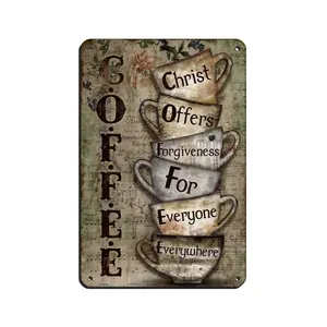 Coffee Sign Coffee Lover Gifts Christ Offers Forgiveness For Everyone Everywhere Sign Vintage Metal Tin Signs For Friends Family Bar Wall Decoration08*12in enthusiast decor style bless ideal Art plaque home decor