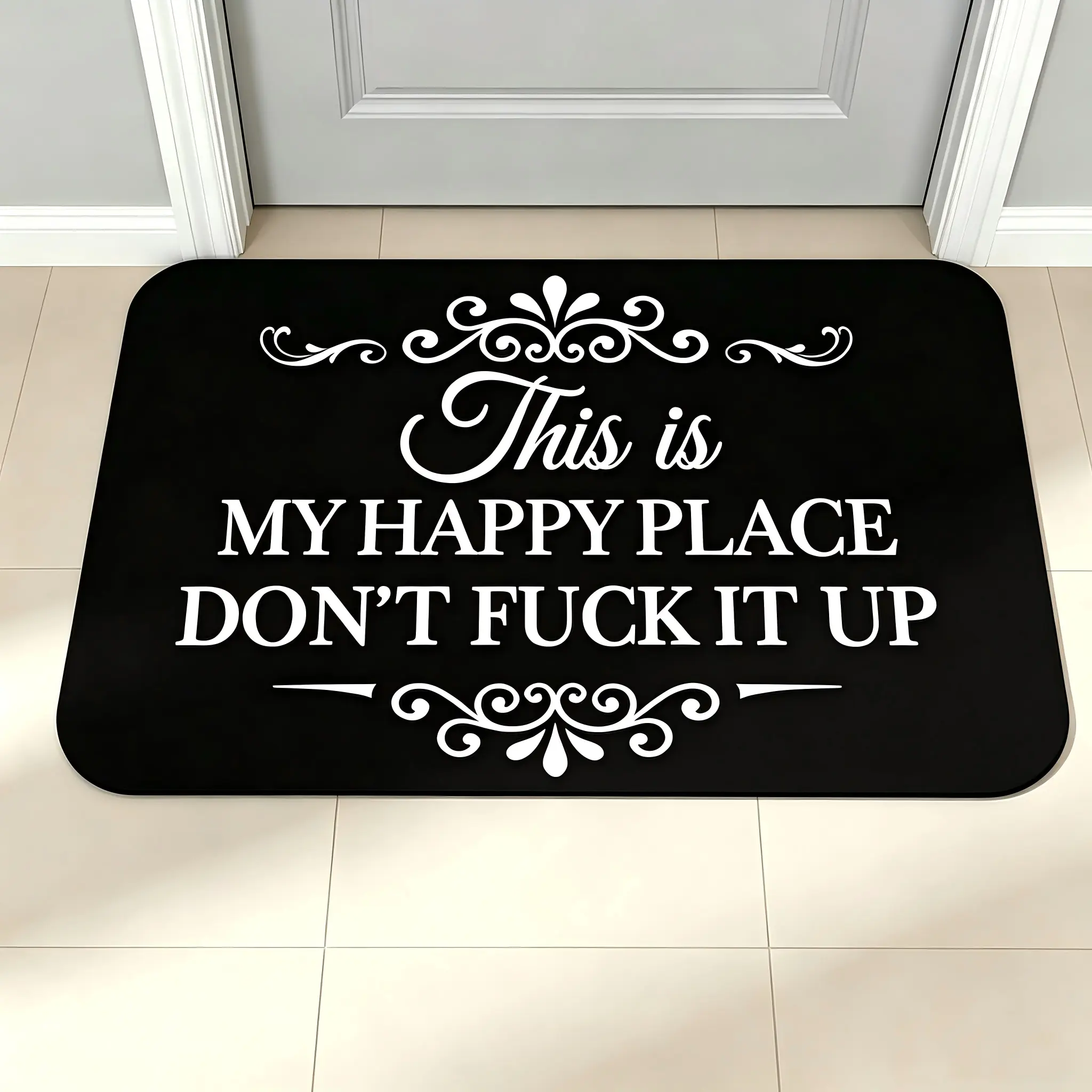 Funny This Is My Happy Place Doormat, Sassy Quote Decorative Front Door Mat, Anti-Slip Washable Indoor Outdoor Entrance Floor Rug for Entryway Porch, Housewarming New Home Gift