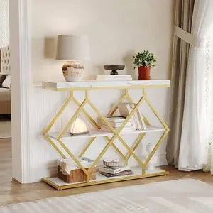 Summervibes Flash Sale Home Items 3-Tier Industrial Entryway Console Table, Sofa Accent Table with Open Storage Shelves, X-Shaped Sturdy Metal Frame, Foyer Table for Entryway, Hallway, Living Room Home Furniture
