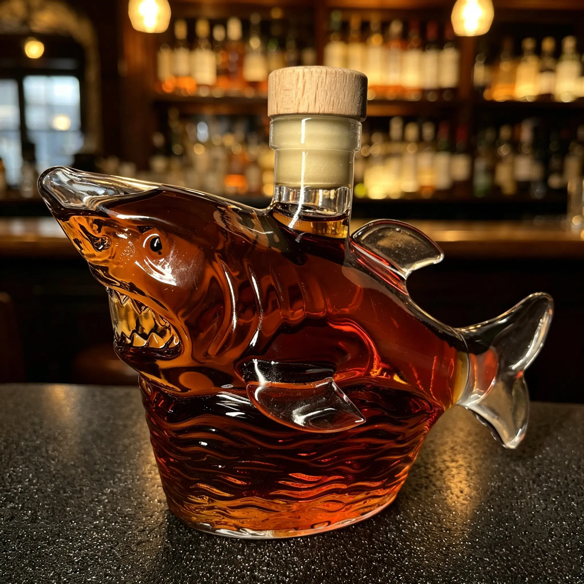 Shark Shape Whiskey Decanter, Creative Ocean Theme Liquor Bottle Glass