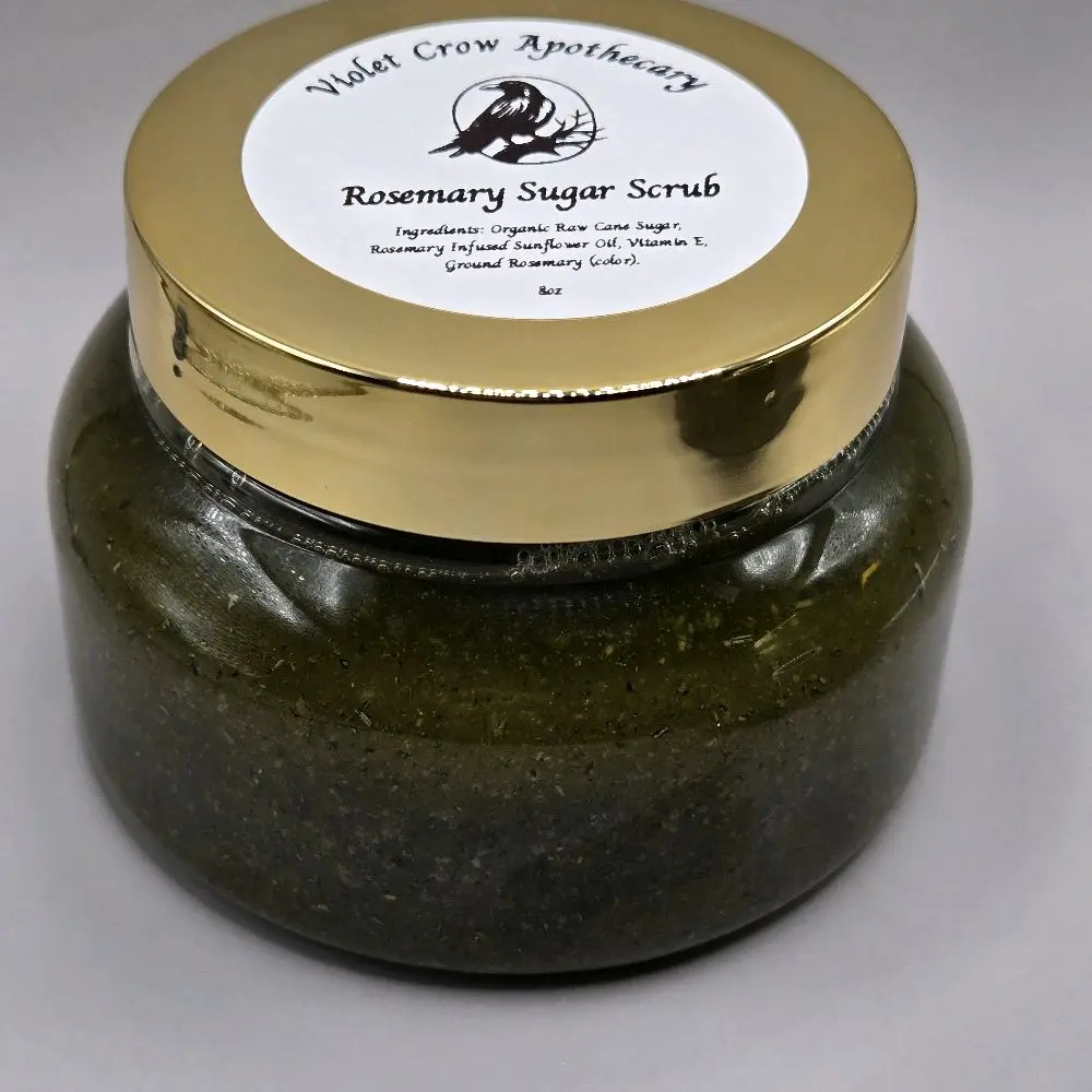 Natural Rosemary Sugar Scrub for Smooth Glowing Skin Gentle Exfoliating Moisturizing Herbal Body Scrub with Sunflower Oil Moisture Hydrating Plant-Powered Formula Earthy Aroma Perfect Gift