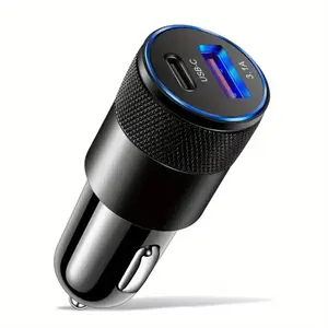 Car Phone Charger - USB Dual-Port Fast Charging, Type-C & Type-A Ports, Universal Compatibility, Compact Travel-Friendly Design, Essential Automotive Electronics Gadget