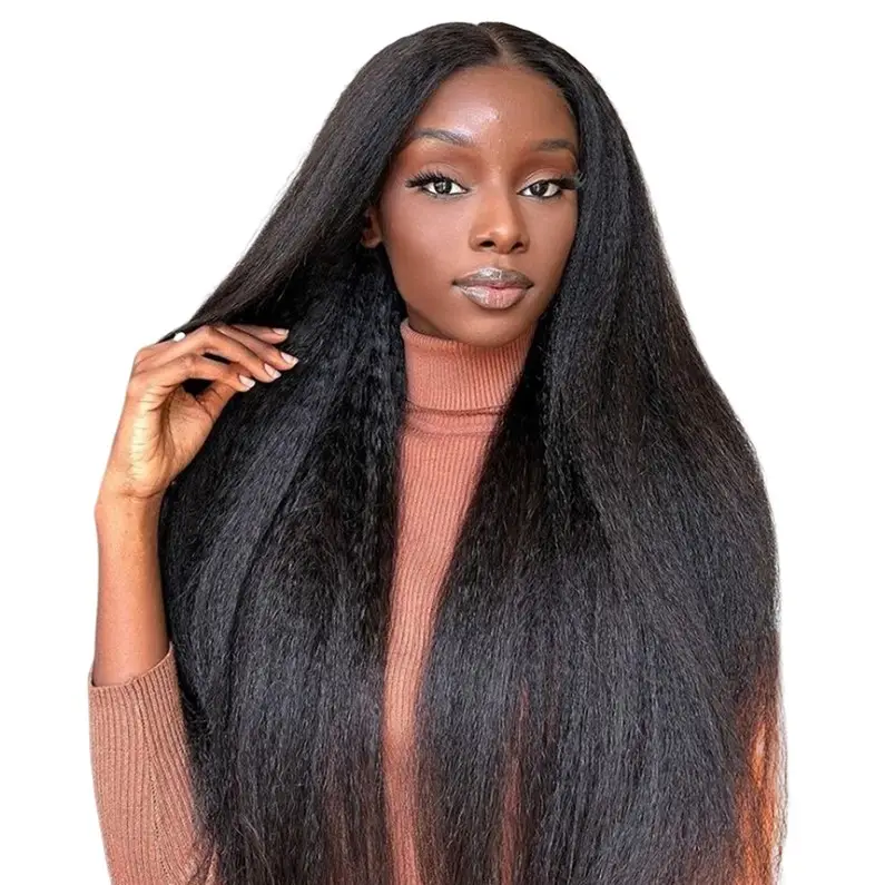 BGMgirl M-cap 9x6 Kinky Straight/ Yaki Straight Wear Go 180% Density Pre-Bleached HD Lace Glueless Wig Pre Plucked Hairline Human Hair Summer Style De