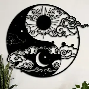 1 piece, Yin Yang Metal Wall Art, Sun and Moon Home Decoration, Day and Night Metal Wall Art, Yogo Metal Wall Decoration, Avatar Metal Wall Art, Iron Painting Indoor and Outdoor Courtyard Balcony Decoration, Modern Home Decoration