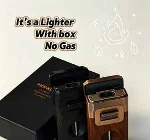 High-quality gas lighter, accompanied by a beautiful gift box. You can choose between double-flame or triple-flame styles. This is a sturdy and reusable metal handheld tool that is essential for men and a practical gift (without gas)