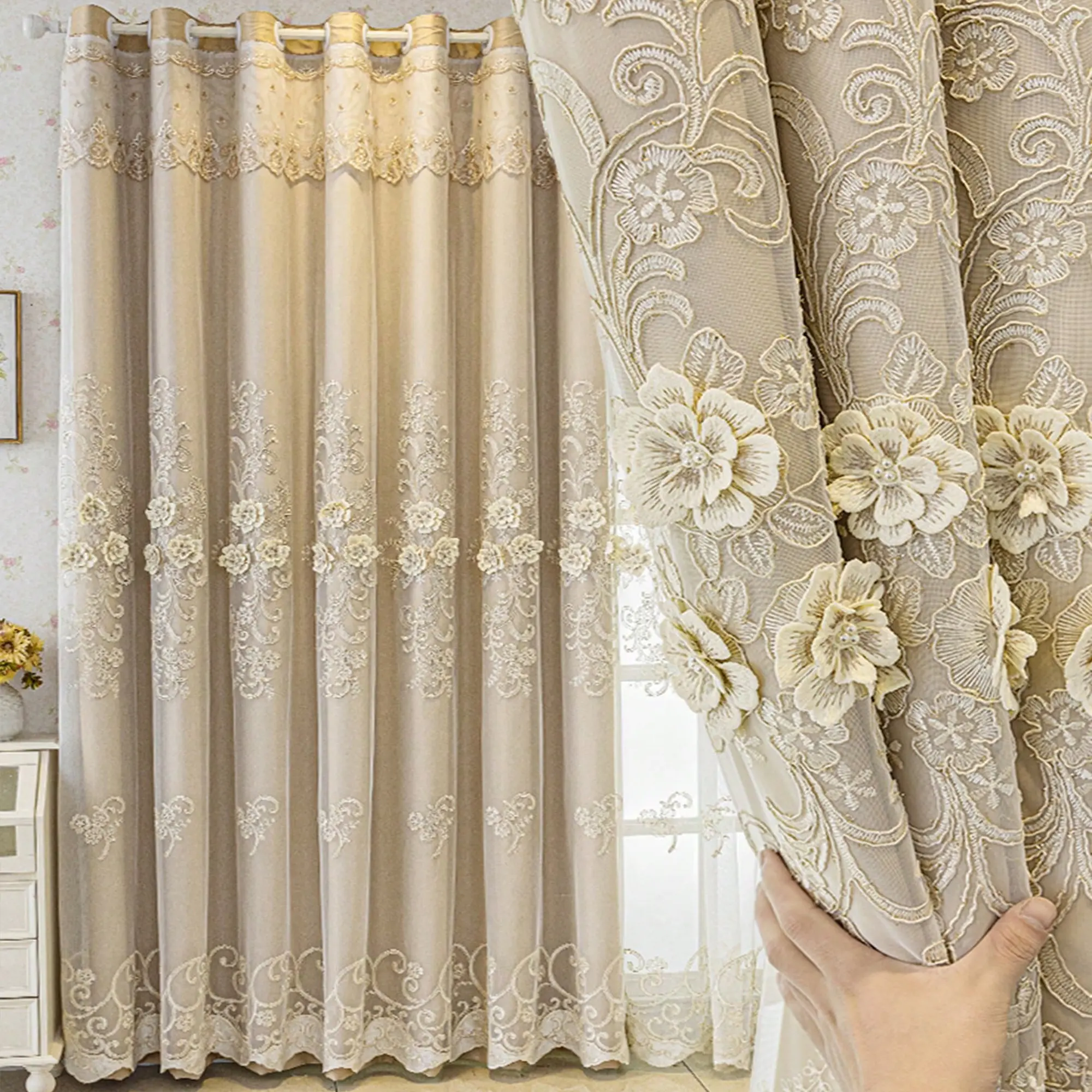 1pc Embroidered Blackout Window Cover, Modern Minimalist Double Layer Drapes, Heavy Curtain, Embroidered Curtains, Home Decorative Curtain, Indoor Decor Accessories for Living Room Bedroom Hotel Salon Home Decoration