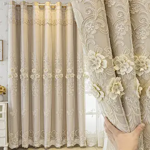 1pc Embroidered Blackout, Modern Minimalist Double Layer Drapes, Heavy Curtain, Indoor Decor Accessories for Living Room Bedroom Hotel Salon Home Decoration