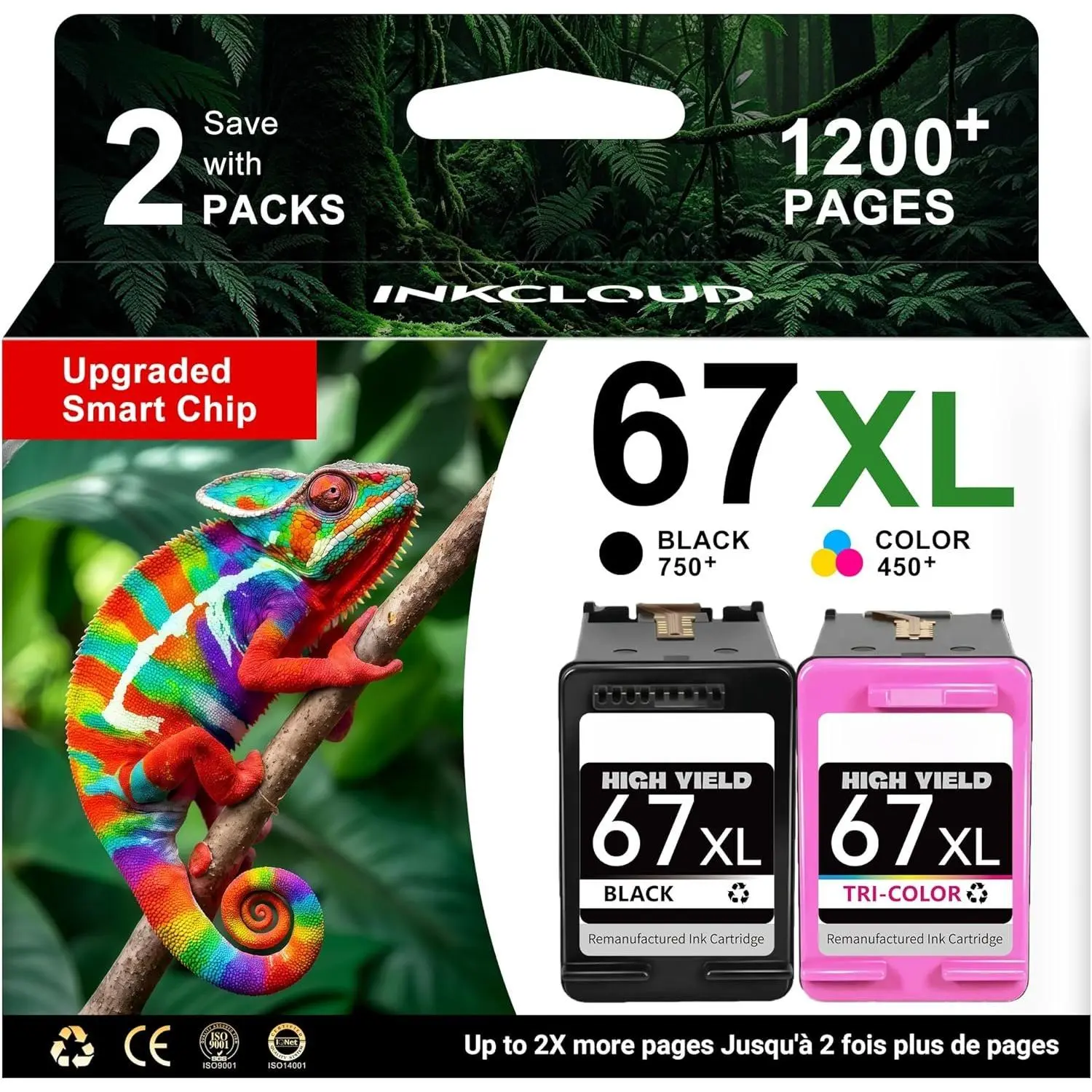 67XL Black & Tri-Color Ink Cartridges Complete Combo - Out of the Box, 1200+ Pages, Compatible with HP 67/67XL Printers Including DeskJet 2855e,2755e,4255e,2700,2752e,4100e,2700e,2852e,2827e,1255 & Envy 6055e,6455e,6400e,6000, True Colors, Full Compatibil