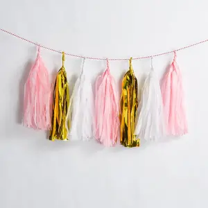 BLOWOUT Metallic Pink / Gold Tissue Paper Tassel Garland Kit (15-PACK)