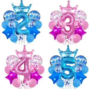 Rose Red/Blue Number Birthday Balloons - Including 32-Inch Numbers 1, 2, 3, 4, 5, 6, 7, 8, 9 Aluminum Foil Balloons - and 18-Inch Blue Round "Happy Birthday" Letter Starburst - Birthday Party Decorations - Halloween Decorations - Christmas Decorations