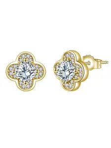 Lucky Leaf Clover Stud Earrings for Women, Flower Earrings, 18K Gold Plated Hypoallergenic Earrings, Classic Style Earrings, Classic Fashion Jewelry Gift for Teens Women Men