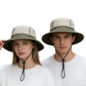 Big Head Surrounding Fisherman Hat for Women Summer Quick-Dry Sun Hat for Men Outdoor Camping Drawstring Hat Retro Wide-Brim Fishing Sunscreen