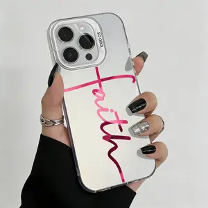 Case for iPhone 16 Pro Max 15 Plus 14 13 12 11 XS XR Pink fun cross faith Christian aesthetics Pattern Anti-Scratch Military-Grade Drop Protection slim Cover