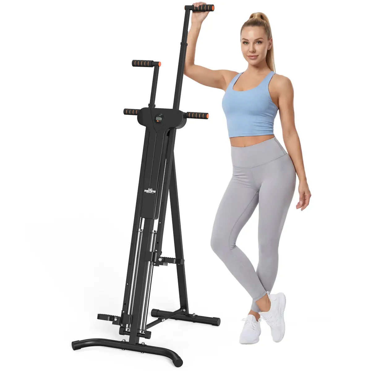 RELIFE REBUILD YOUR LIFE Vertical Climber, Folding Stair Stepper Machine for Home Gym with 5-Level Adjustable Resistance, 4 Metal Guide Rails for a Smooth & Quiet Cardio Workout