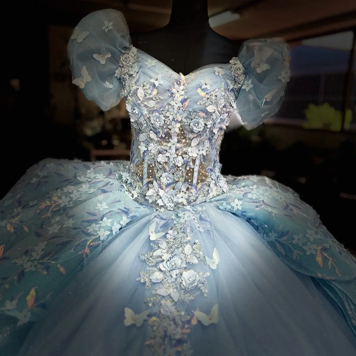 Baby blue quinceañera dress Adjustable Corset Embroidery Formal