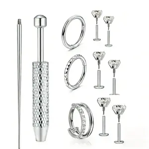 Viral 18G 16G Flat Back Earrings for Women with Piercing Ball Grabber Tool - 316L Surgical Steel Cartilage Hoop Earrings Stack, Internal Thread CZ Stud Piercing Jewelry for Tragus Helix Conch & Hypoallergenic Lip Nose Rings Hoops