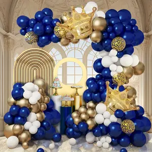 106pcs Treasure Blue & Golden Latex Balloon Arch Garland Set with Crown Foil Balloons - Elegant Party Decorations for Birthdays, Bridal Showers, Weddings, Anniversaries, Christmas - Durable Plastic Material, Birthday Party Decor |   Elegant Balloon Ar