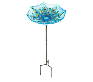 Evergreen Peacock Birdbath on Garden Stake Evergreen Peacock Birdbath on Garden Stake